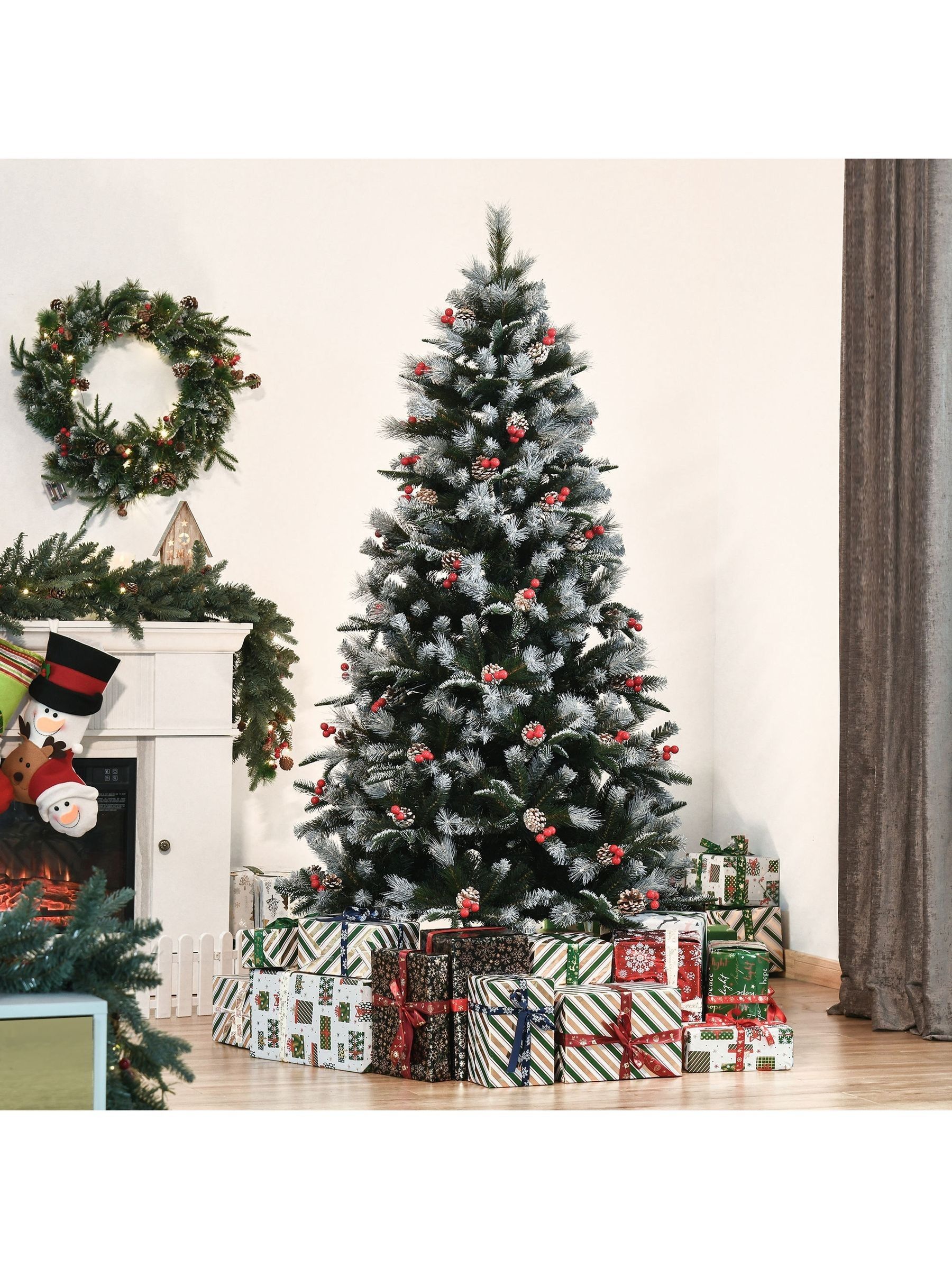 HOMCOM 6FT Artificial Snow Dipped Christmas Tree Xmas Pencil Tree Holiday in Green - Image 6