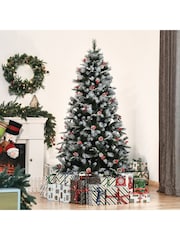 Homcom Red/White 6Ft Snowdipped Pencil Artificial Christmas Tree With Red Berries And White Pinecones - Image 1 of 6