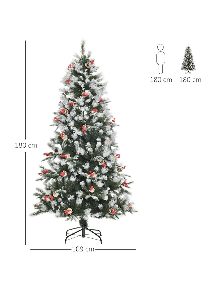 Homcom Red/White 6Ft Snowdipped Pencil Artificial Christmas Tree With Red Berries And White Pinecones - Image 2 of 6 Homcom Red/White 6Ft Snowdipped Pencil Artificial Christmas Tree With Red Berries And White Pinecones - Image 2 of 6