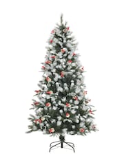 Homcom Red/White 6Ft Snowdipped Pencil Artificial Christmas Tree With Red Berries And White Pinecones - Image 3 of 6