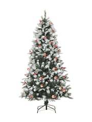Homcom Red/White 6Ft Snowdipped Pencil Artificial Christmas Tree With Red Berries And White Pinecones - Image 6 of 6