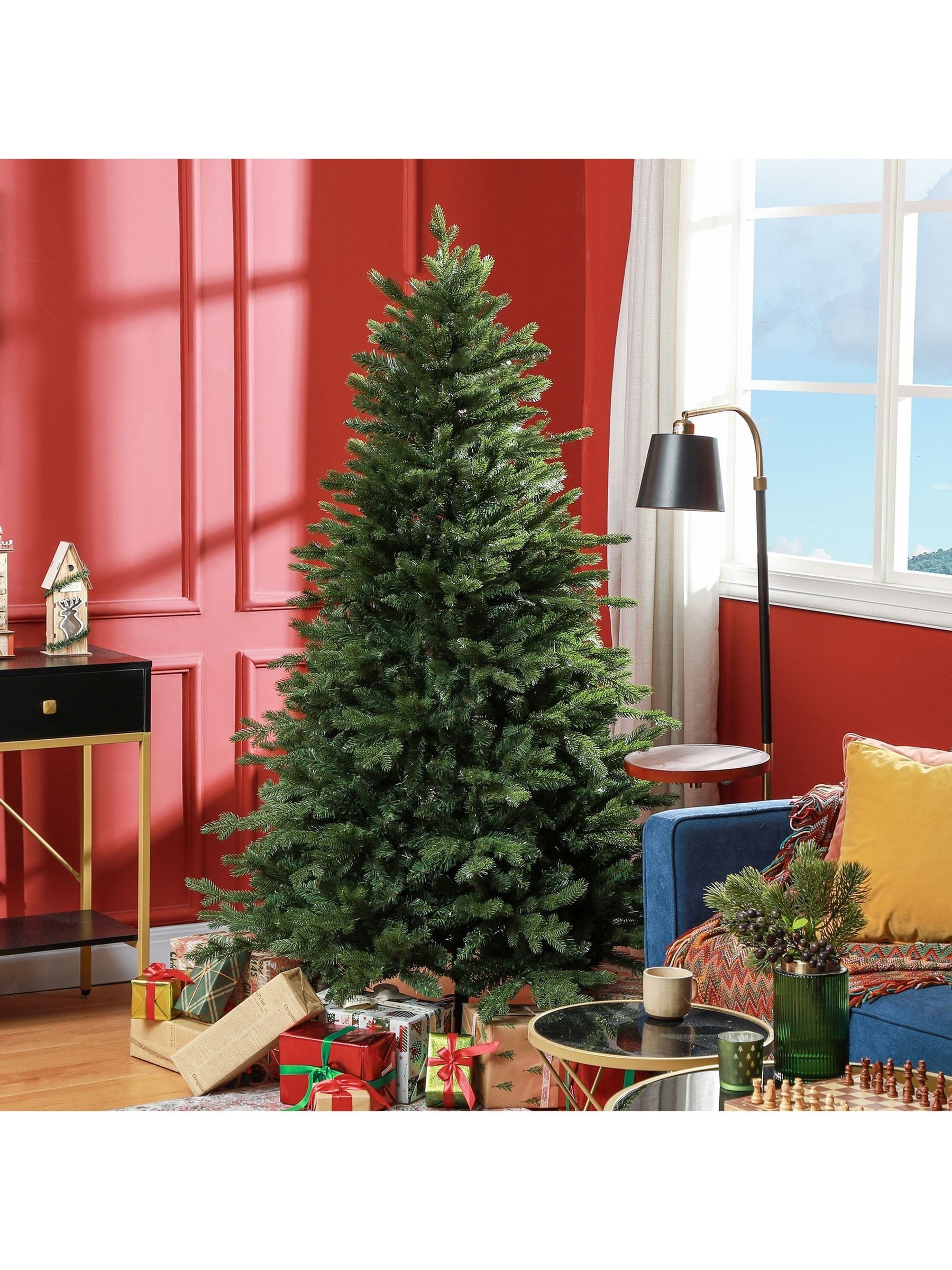Homcom 5 Ft Artificial Christmas Tree With Metal Base, Hinged Branches - 6Ft - Image 8
