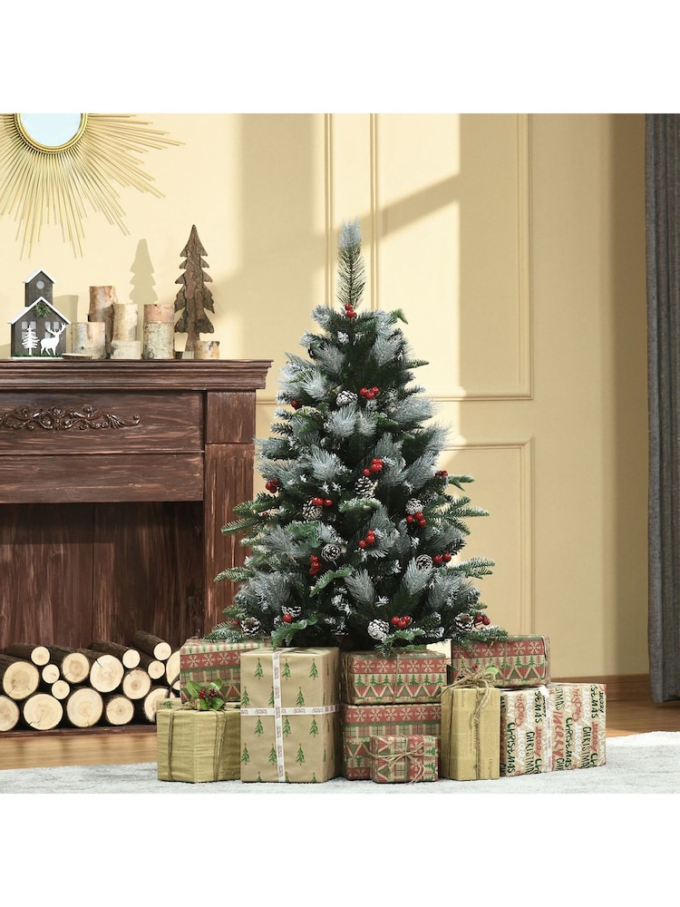 Homcom Green 4ft Snowdipped Pencil Artificial Christmas Tree With Berries And Pinecones - Image 2 of 6 Homcom Green 4ft Snowdipped Pencil Artificial Christmas Tree With Berries And Pinecones - Image 2 of 6