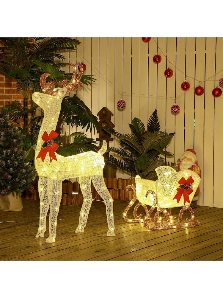 Outsunny White Lighted Reindeer And Sleigh Christmas Decoration With 170 Led Lights - Image 2 of 6 Outsunny White Lighted Reindeer And Sleigh Christmas Decoration With 170 Led Lights - Image 2 of 6