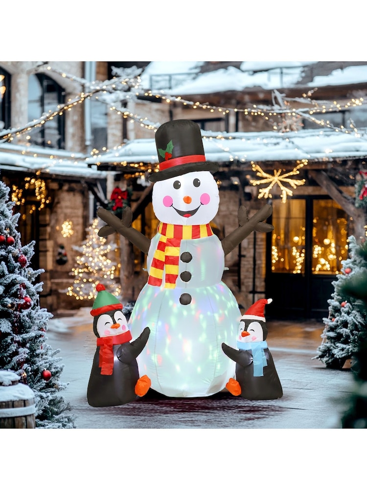 Outsunny White 6Ft Inflatable Snowman And Penguins With Led Light And Projector Indoor Outdoor - Image 1 of 6