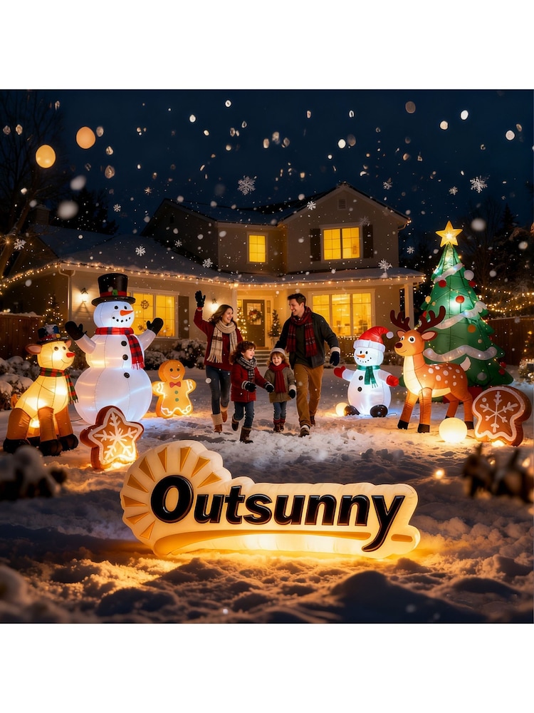 Outsunny White 6Ft Inflatable Snowman And Penguins With Led Light And Projector Indoor Outdoor - Image 6 of 6