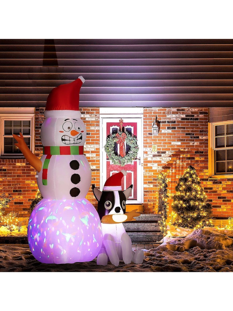 Outsunny White 6.2ft Inflatable Snowman With Dog Christmas Blow Up Decoration - Image 2 of 6 Outsunny White 6.2ft Inflatable Snowman With Dog Christmas Blow Up Decoration - Image 2 of 6