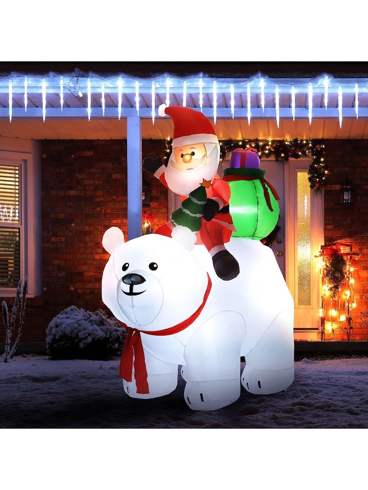 Outsunny White 6.6Ft Inflatable Santa Claus Riding Polar Bear Christmas Blow-Up Decoration - Image 2 of 6 Outsunny White 6.6Ft Inflatable Santa Claus Riding Polar Bear Christmas Blow-Up Decoration - Image 2 of 6