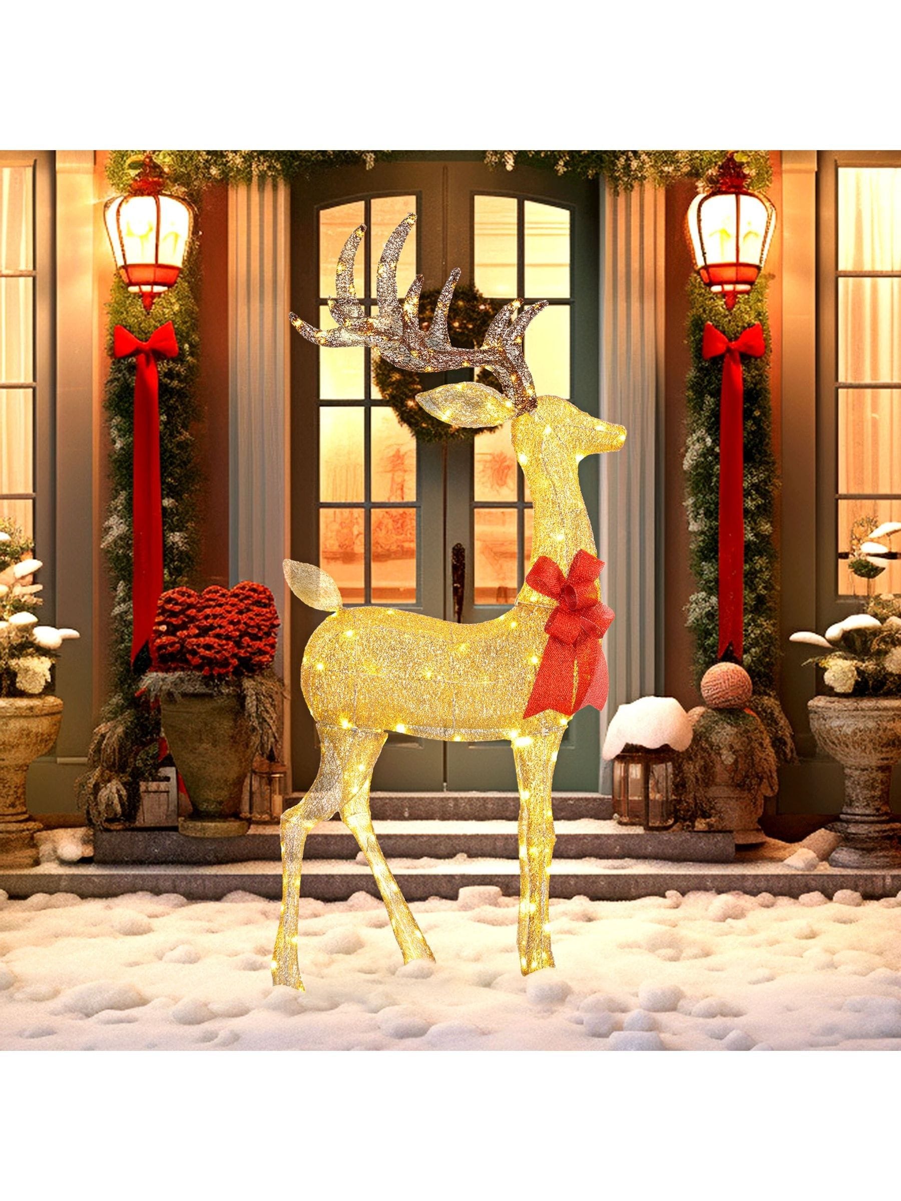 Rackhams Gold Lighted Reindeer Christmas Decoration W/ Stakes Zip Ties Tone - Image 8