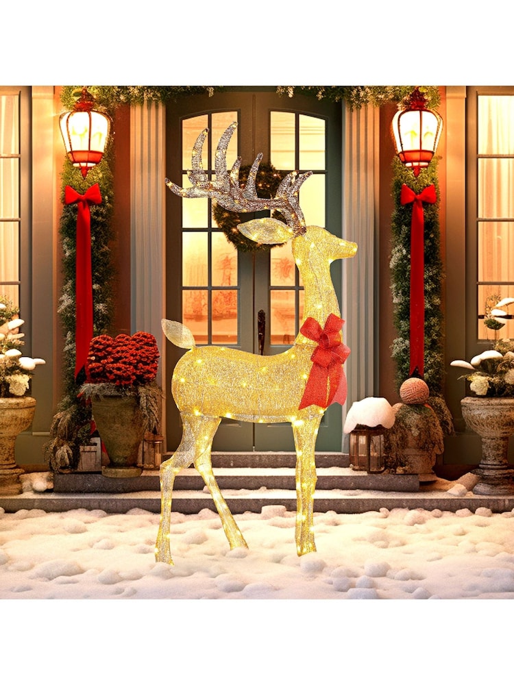 Outsunny White Lighted Reindeer Christmas Decoration With 137 Led Lights Indoor Or Outdoor - Image 1 of 6