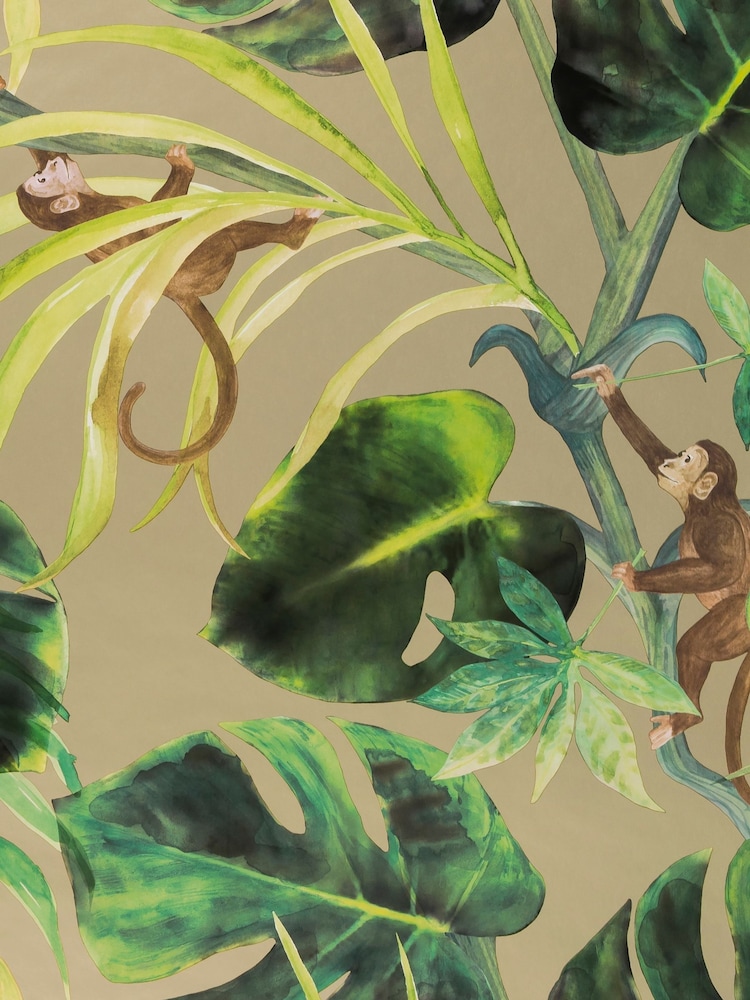 Clarke and Clarke Gold Monkey Business Exotica 2 10M Wallpaper - Image 1 of 2 Clarke and Clarke Gold Monkey Business Exotica 2 10M Wallpaper - Image 1 of 2