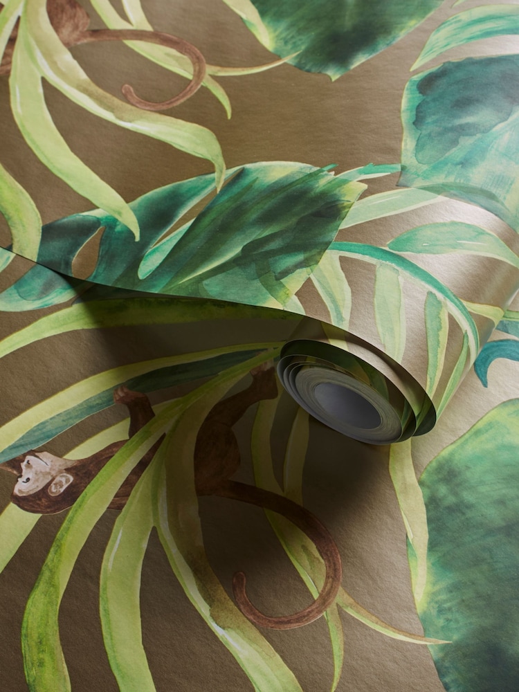 Clarke and Clarke Gold Monkey Business Exotica 2 10M Wallpaper - Image 2 of 2 Clarke and Clarke Gold Monkey Business Exotica 2 10M Wallpaper - Image 2 of 2