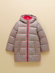 Rosa, kariert - Joules Girls' Long Cairn Showerproof Padded Coat - Bild 1 von 4