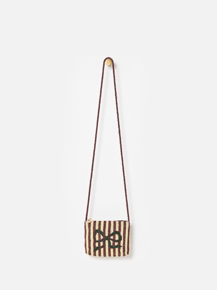 Oliver Bonas Yellow Striped Bow Beaded Cross-Body Bag - Image 1 of 6