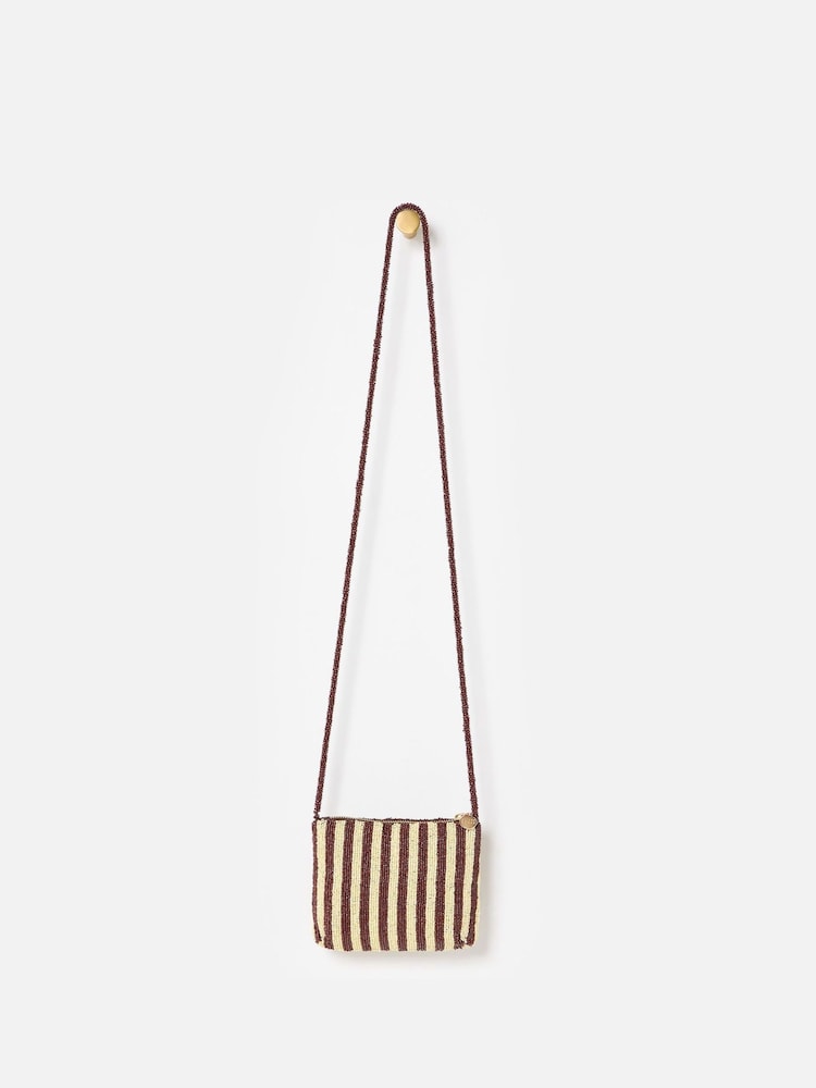 Oliver Bonas Yellow Striped Bow Beaded Cross-Body Bag - Image 2 of 6