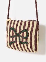 Oliver Bonas Yellow Striped Bow Beaded Cross-Body Bag - Image 3 of 6