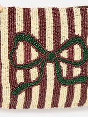 Oliver Bonas Yellow Striped Bow Beaded Cross-Body Bag - Image 6 of 6