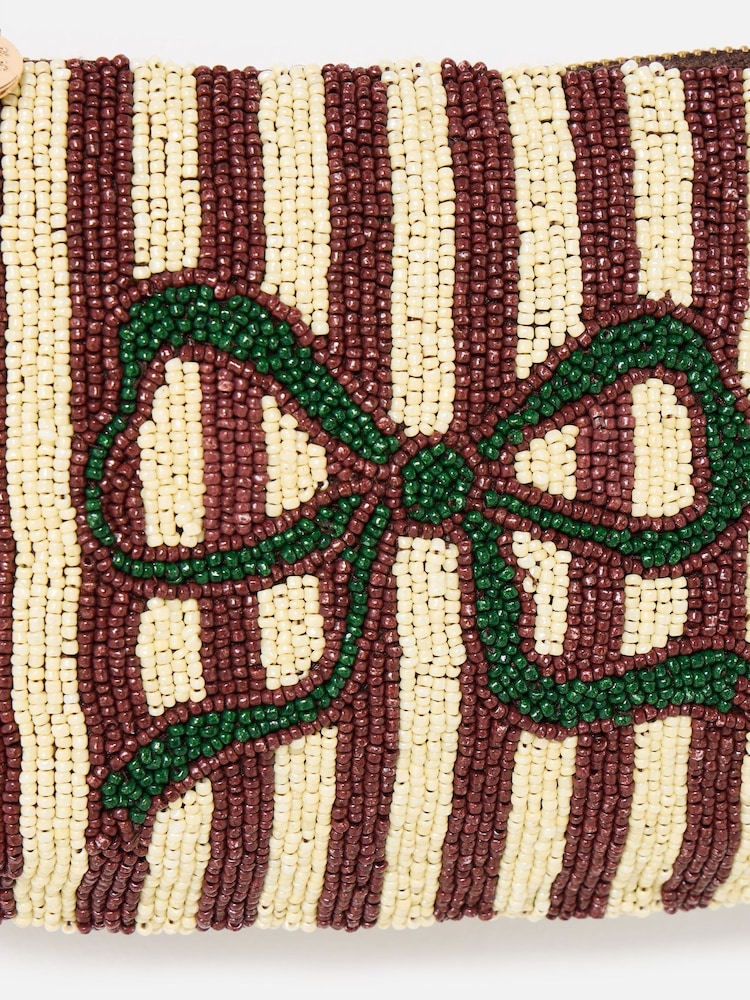 Oliver Bonas Yellow Striped Bow Beaded Cross-Body Bag - Image 6 of 6