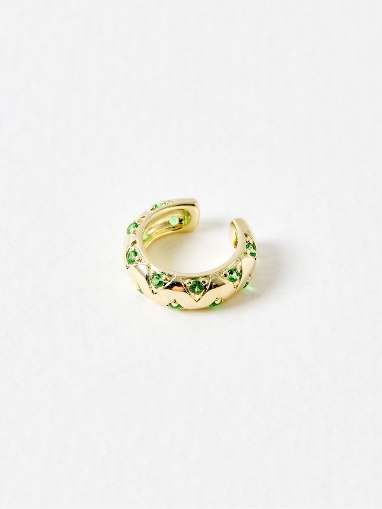 Oliver Bonas Green Gianna Siamite Gold Plated Ear Cuff - Image 1 of 3