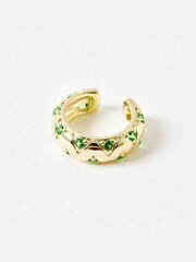 Oliver Bonas Green Gianna Siamite Gold Plated Ear Cuff - Image 2 of 3