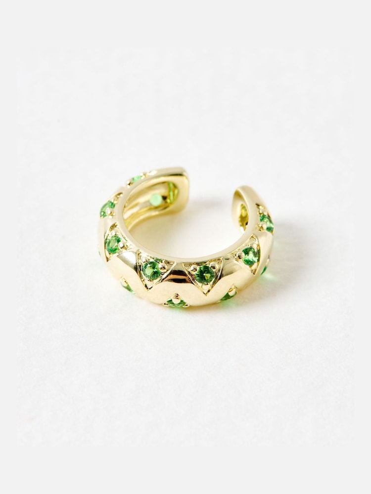Oliver Bonas Green Gianna Siamite Gold Plated Ear Cuff - Image 2 of 3