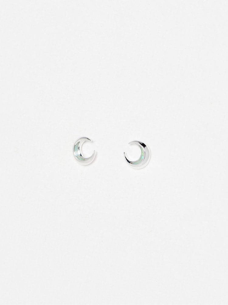 Oliver Bonas Black Hilal Opalite Crescent Moon Stud Earrings - Image 1 of 3