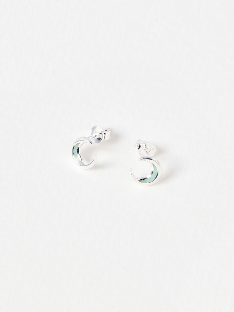 Oliver Bonas Black Hilal Opalite Crescent Moon Stud Earrings - Image 2 of 3