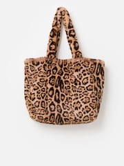 Oliver Bonas Brown Print Faux Fur Tote Bag - Image 1 of 6