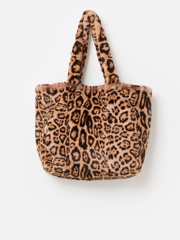 Oliver Bonas Brown Print Faux Fur Tote Bag - Image 1 of 6