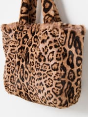 Oliver Bonas Brown Print Faux Fur Tote Bag - Image 2 of 6