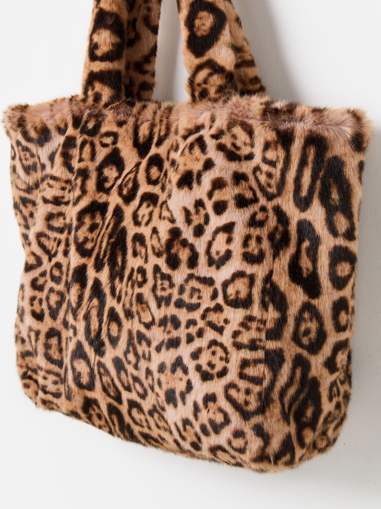 Oliver Bonas Brown Print Faux Fur Tote Bag - Image 2 of 6