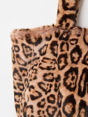 Oliver Bonas Brown Print Faux Fur Tote Bag - Image 5 of 6