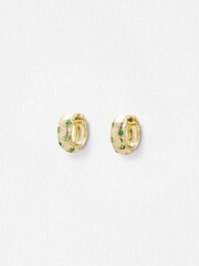 Oliver Bonas Green Gianna Siamite Gold Plated Clicker Hoop Earrings - Image 1 of 5