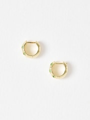 Oliver Bonas Green Gianna Siamite Gold Plated Clicker Hoop Earrings - Image 2 of 5