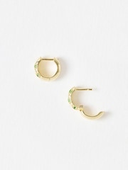 Oliver Bonas Green Gianna Siamite Gold Plated Clicker Hoop Earrings - Image 3 of 5