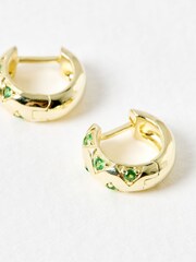 Oliver Bonas Green Gianna Siamite Gold Plated Clicker Hoop Earrings - Image 4 of 5