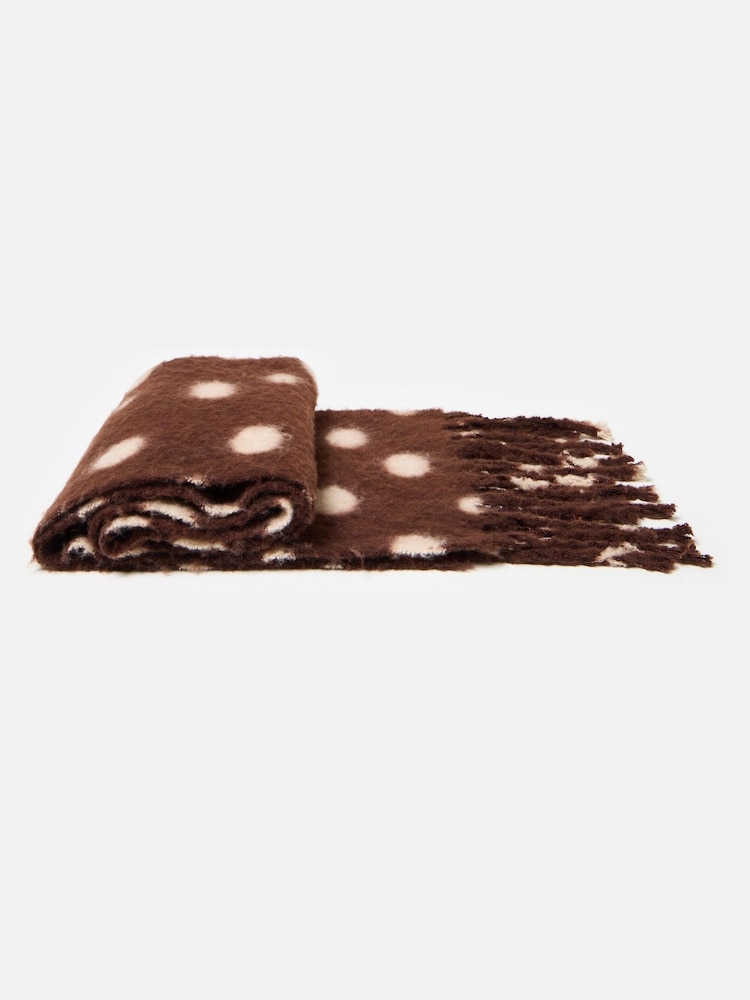 Oliver Bonas Brown Polka Dot Tassel Scarf - Image 2 of 5