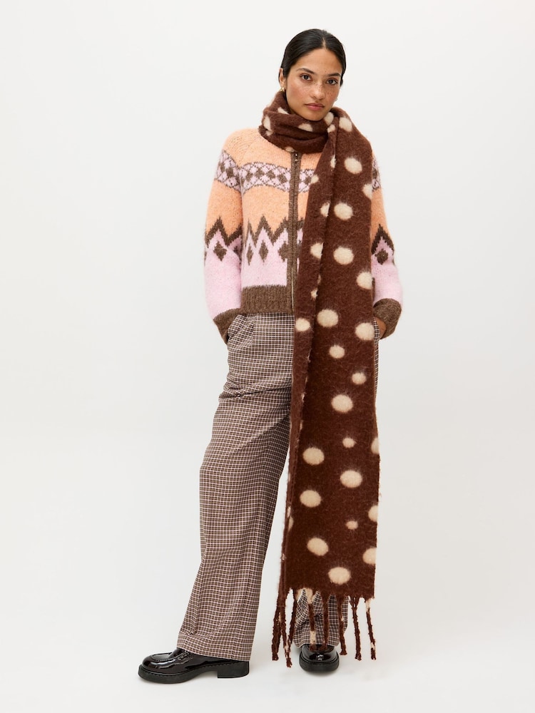 Oliver Bonas Brown Polka Dot Tassel Scarf - Image 5 of 5