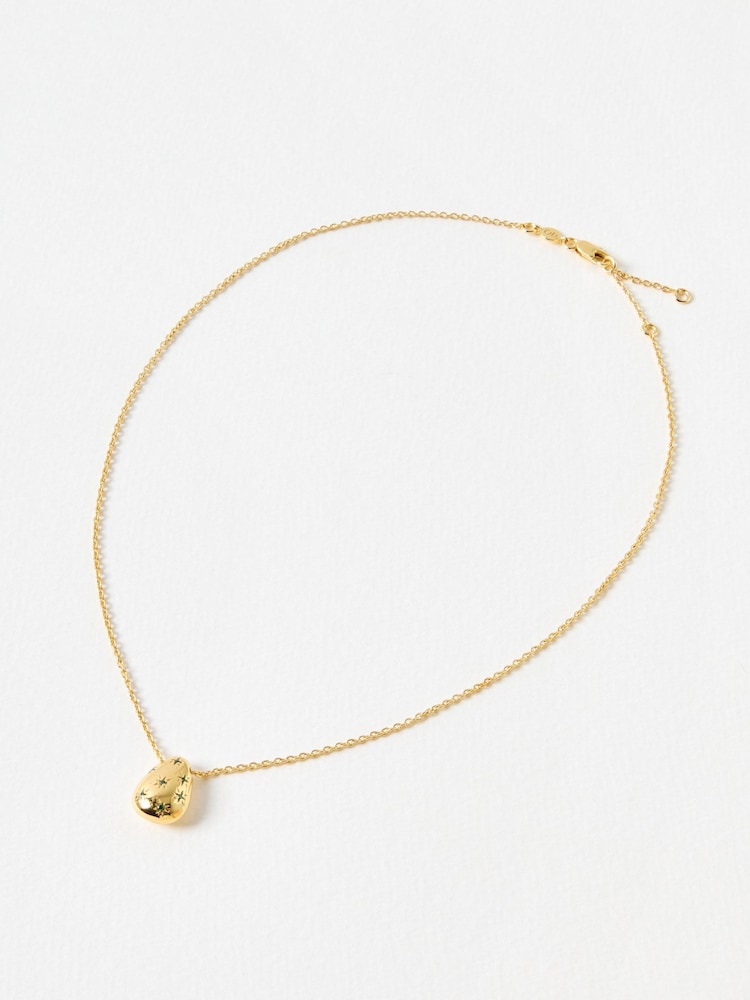 Oliver Bonas Green Carina Star Teardrop Charm Gold Plated Pendant Necklace - Image 1 of 4