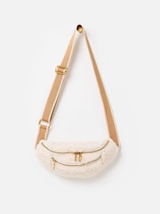 Oliver Bonas Cream Faux Shearling Double Zip Belt Bag - Image 1 of 5