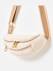 Oliver Bonas Cream Faux Shearling Double Zip Belt Bag - Image 2 of 5