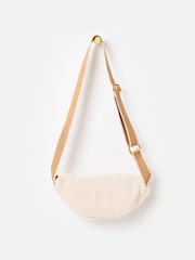 Oliver Bonas Cream Faux Shearling Double Zip Belt Bag - Image 3 of 5