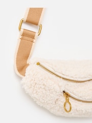 Oliver Bonas Cream Faux Shearling Double Zip Belt Bag - Image 5 of 5