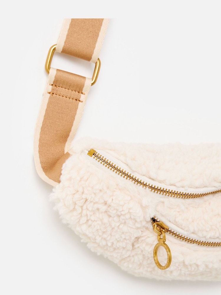 Oliver Bonas Cream Faux Shearling Double Zip Belt Bag - Image 5 of 5