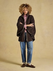 Joules Heritage Chocolate Brown Longline Polar Fleece Longline Cape - Image 3 of 9