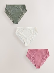 Green/Pink/Cream High Waist High Leg Lace Trim Knickers 3 Pack - Image 1 of 6