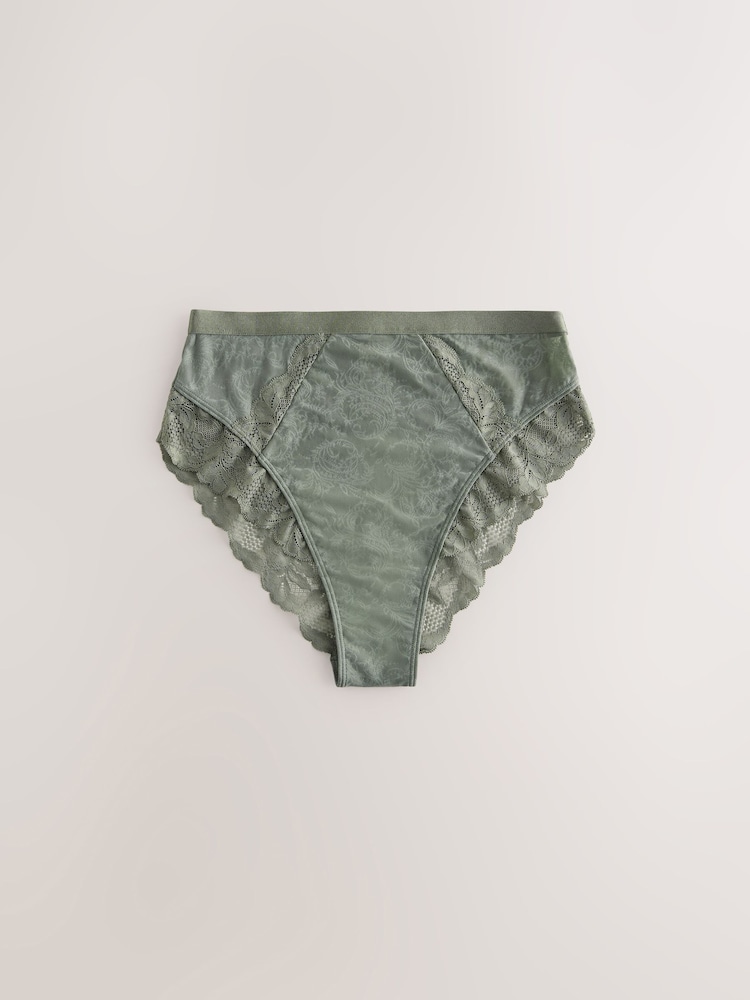 Green/Pink/Cream High Waist High Leg Lace Trim Knickers 3 Pack - Image 2 of 6