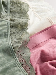 Green/Pink/Cream High Waist High Leg Lace Trim Knickers 3 Pack - Image 8 of 9