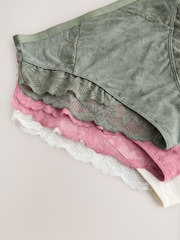 Green/Pink/Cream High Waist High Leg Lace Trim Knickers 3 Pack - Image 9 of 9