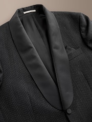 Black Signature Tailored Fit Marzotto Italian Wool Double Breasted Patterned Tuxedo Suit Jacket - Image 3 of 6